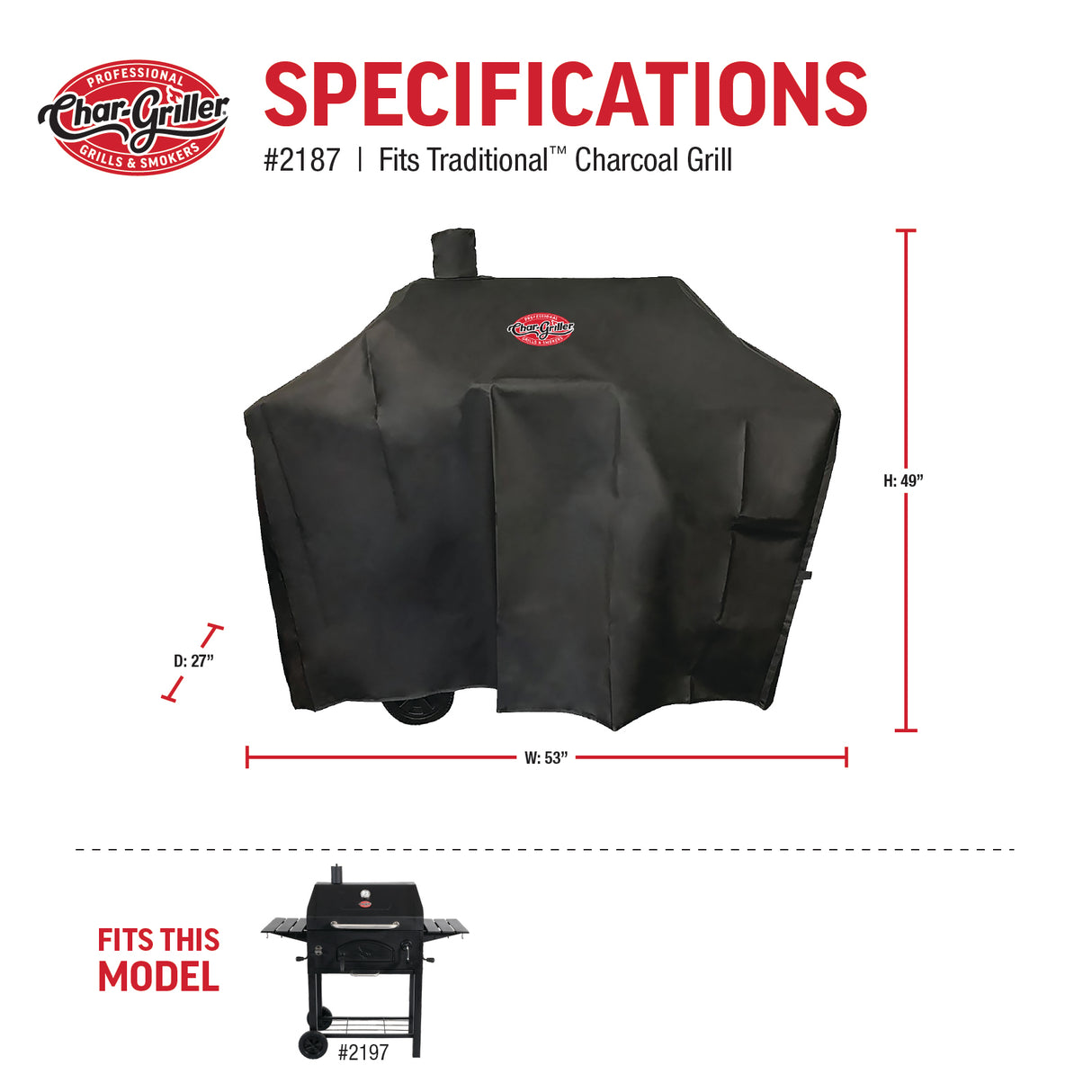 Char-Griller® 30" Traditional - Perinteisen hiiligrillin suojapeite