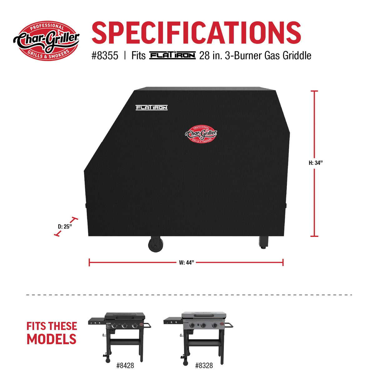 Char-Griller® Suojapeite Flat Iron™ 3-polttimon parilagrillille