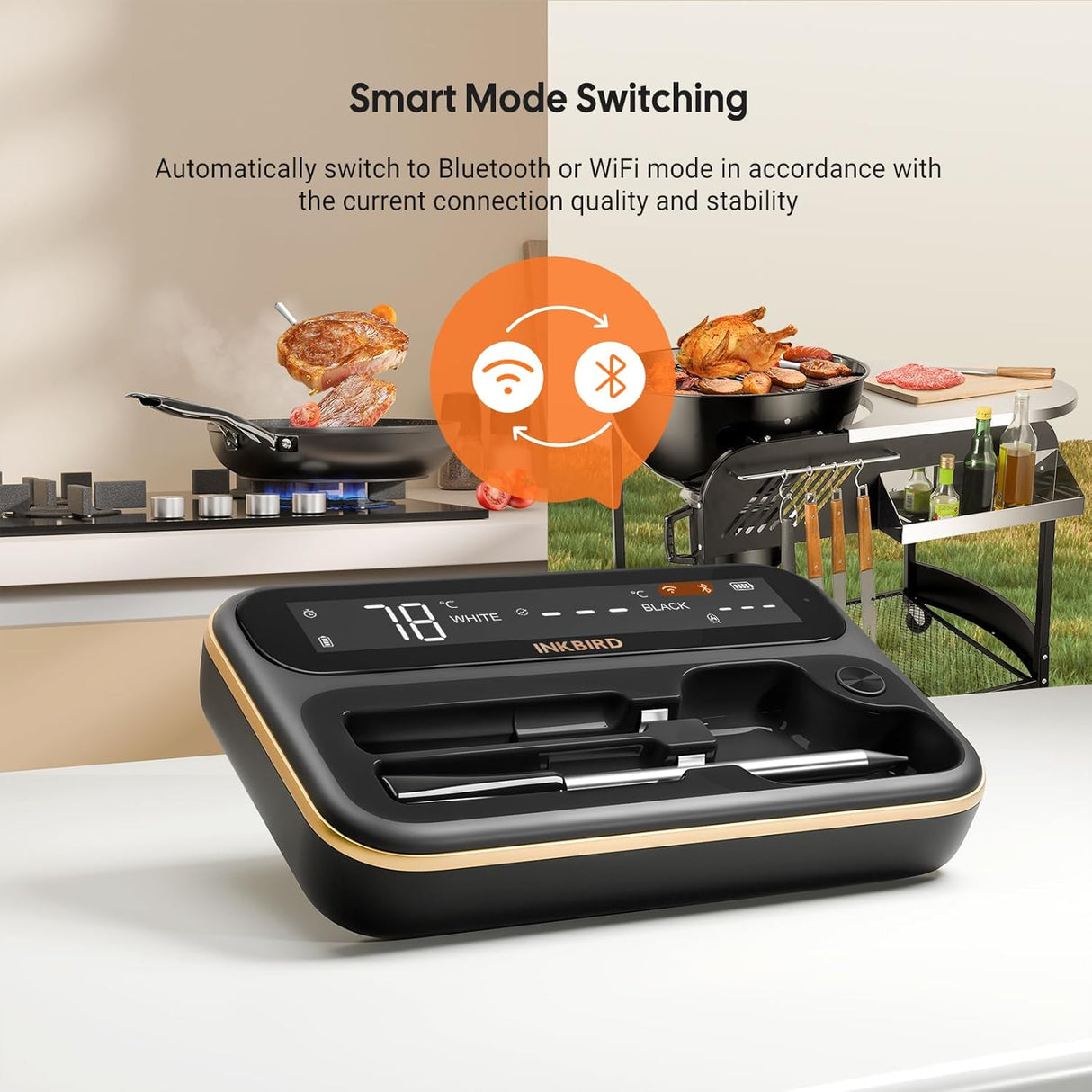 Inkbird paistomittari INT-12-BW kahdella langattomalla anturilla