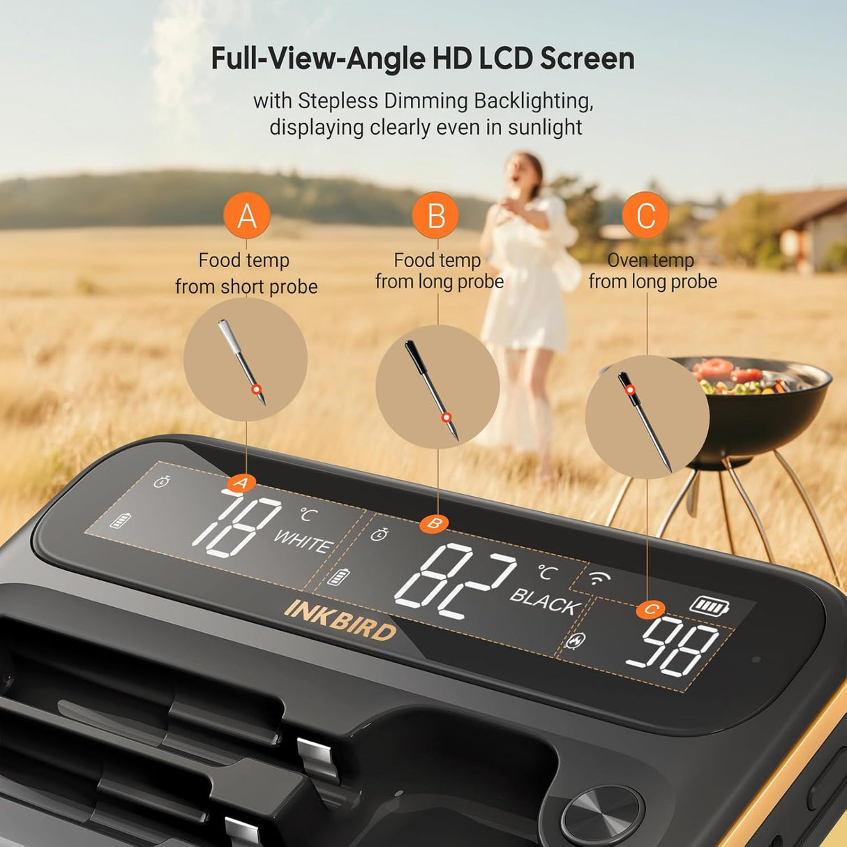 Inkbird paistomittari INT-12-BW kahdella langattomalla anturilla