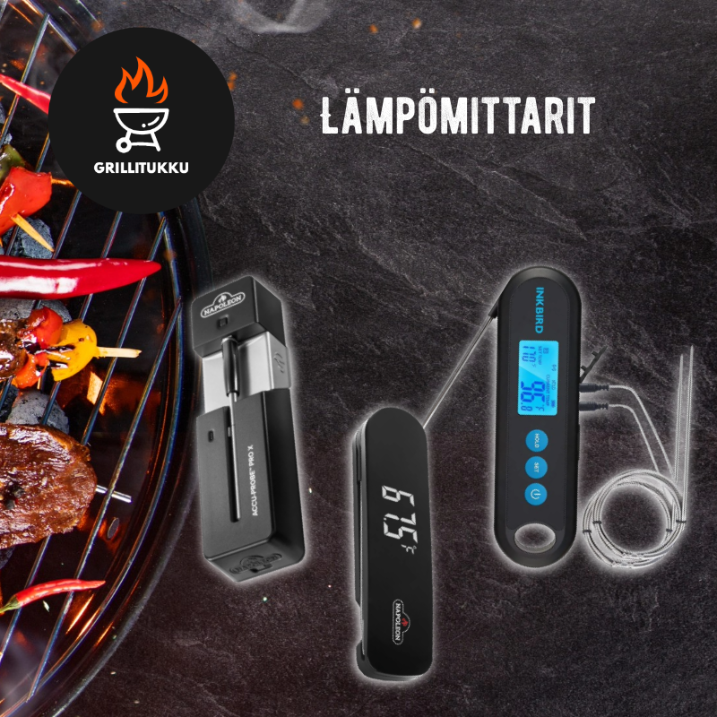 Grillitukku, lämpömittarit lihan lämpötilan tarkkailuun