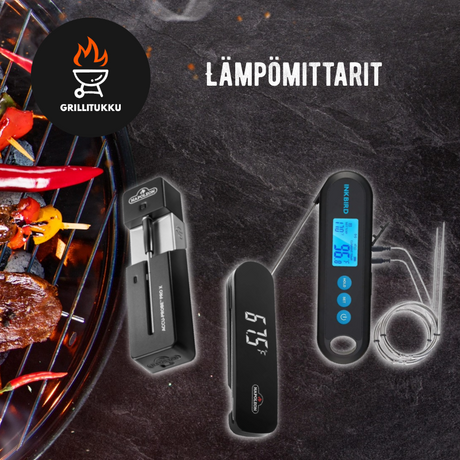 Grillitukku, lämpömittarit lihan lämpötilan tarkkailuun