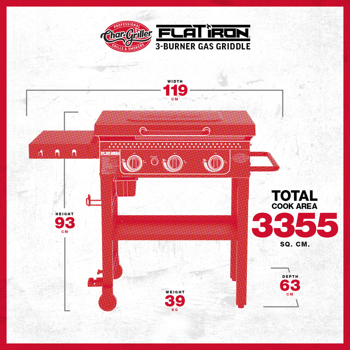 Char-Griller® Flat Iron™ 3-polttimon kaasukäyttöinen parilagrilli
