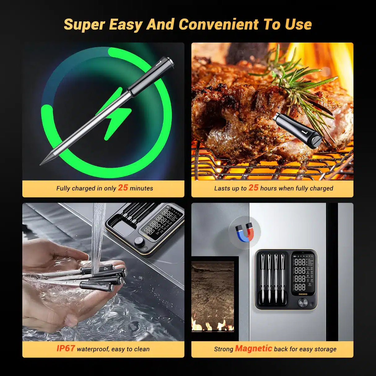 Inkbird paistomittari INT-14-BW neljällä langattomalla anturilla