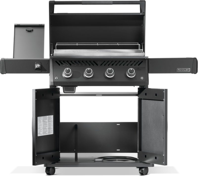 Napoleon phantom rogue, kaapit auki, näkymä grillin sisään