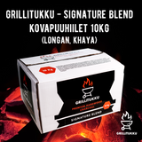 Grillitukku Signature Blend kovapuuhiili 10 kg sisältää Longan ja Khaya kovapuuta. Hiili palaa pitkään kovalla lämmöllä ja miedon savunaromin ansiosta sopii monenlaiseen grillaukseen.
