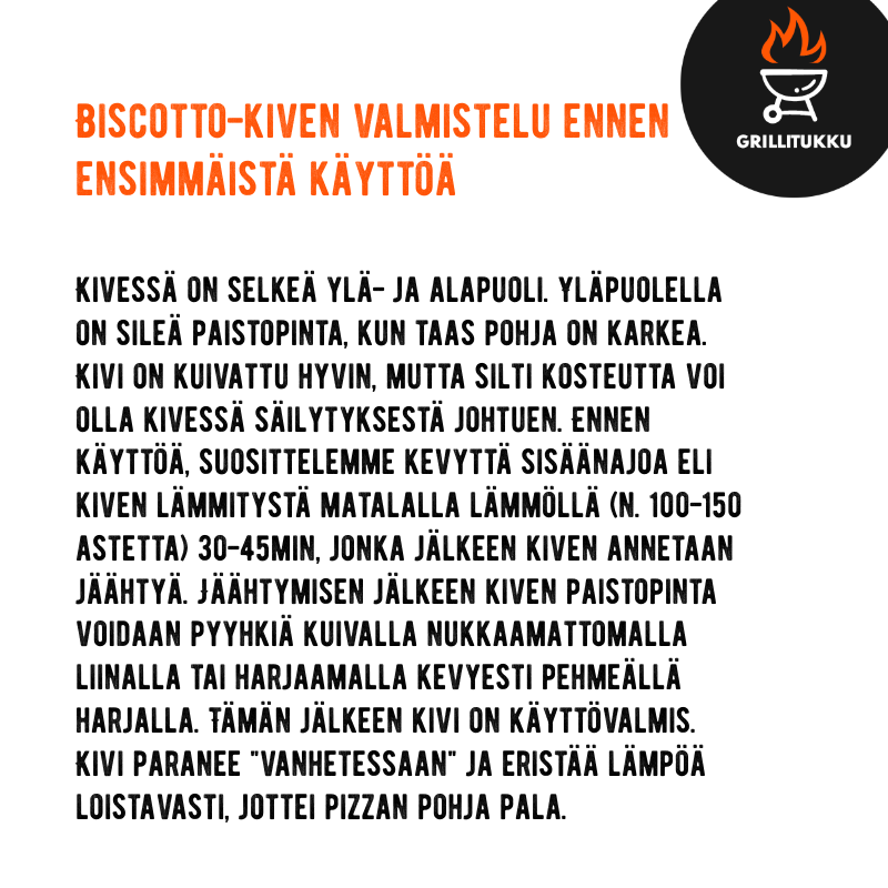 Biscotto di sorrento -kiven valmistelu ennen käyttöä