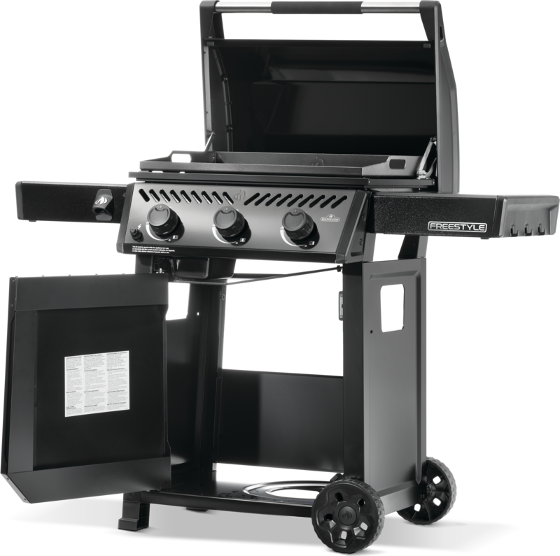 napoleon freestyle 24 plancha -yleiskuva sivusta, ovet ja kansi auki